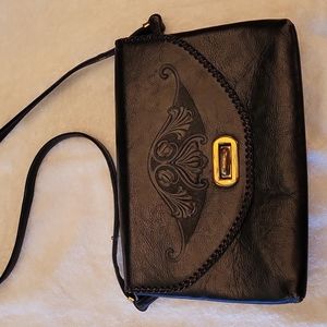 Vintage Tooled Black Shoulder Bag
